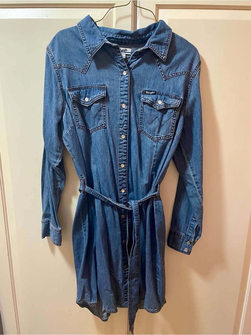 Wrangler Blue Denim Tie-Waist Mini Dress - Picture 2 of 7